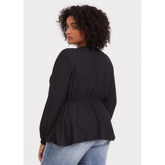 Torrid Crepe Wrap Blouse Plus 5X Black Sheer V-neck Top Casual Office Luxe - Picture 2 of 8